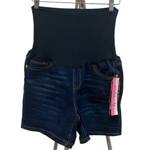 Maternity Blue Jean Shorts with Belly Band